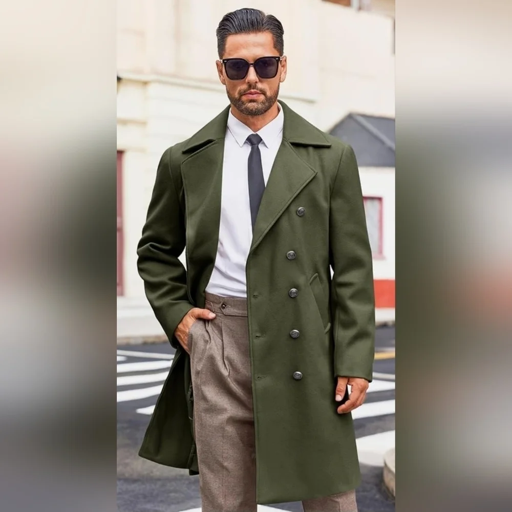 Men's Olive Double-Breasted Trench Coat (Opened bag to determine correct size)